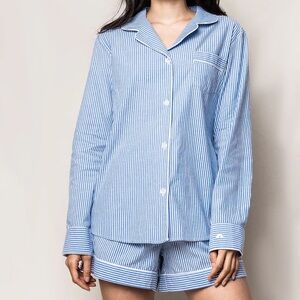 Classic Blue Stripe Cotton Pajama Set - Women's